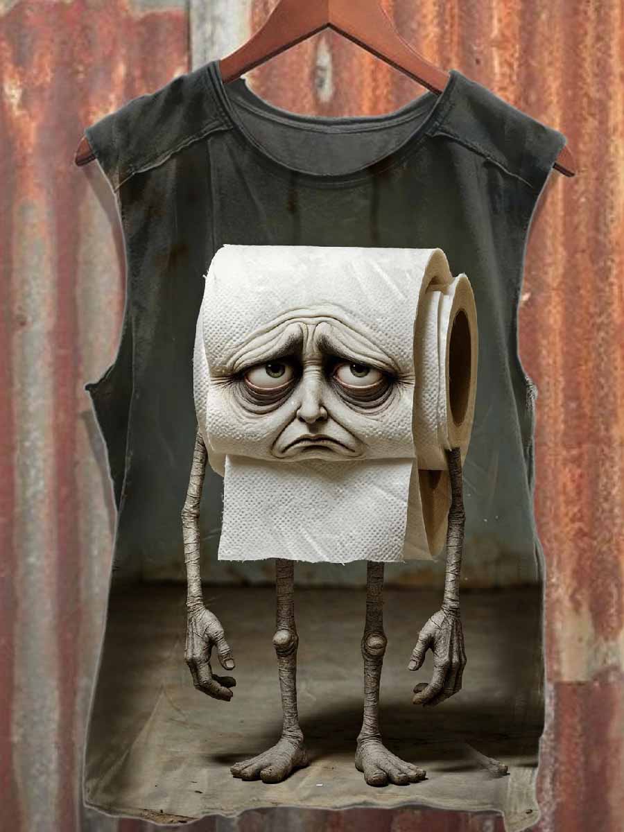 Retro Funny Graffiti Print Loose Cotton Tank Top