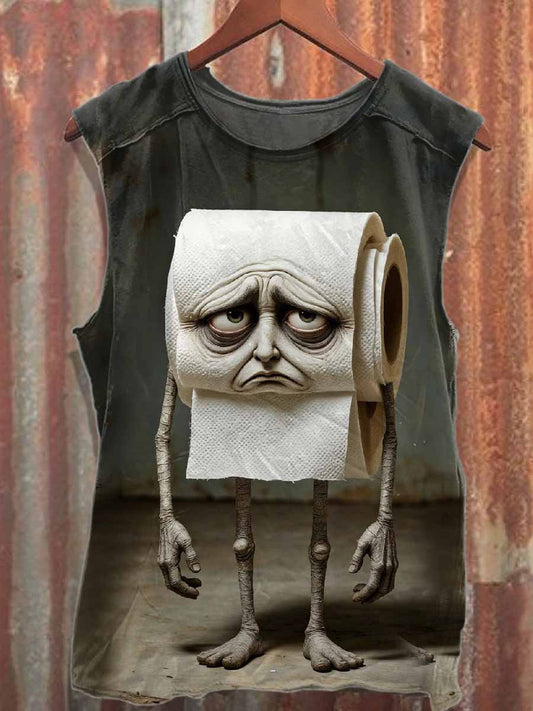 Retro Funny Graffiti Print Loose Cotton Tank Top