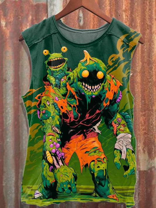 Retro Graffiti Print Loose Cotton Tank Top