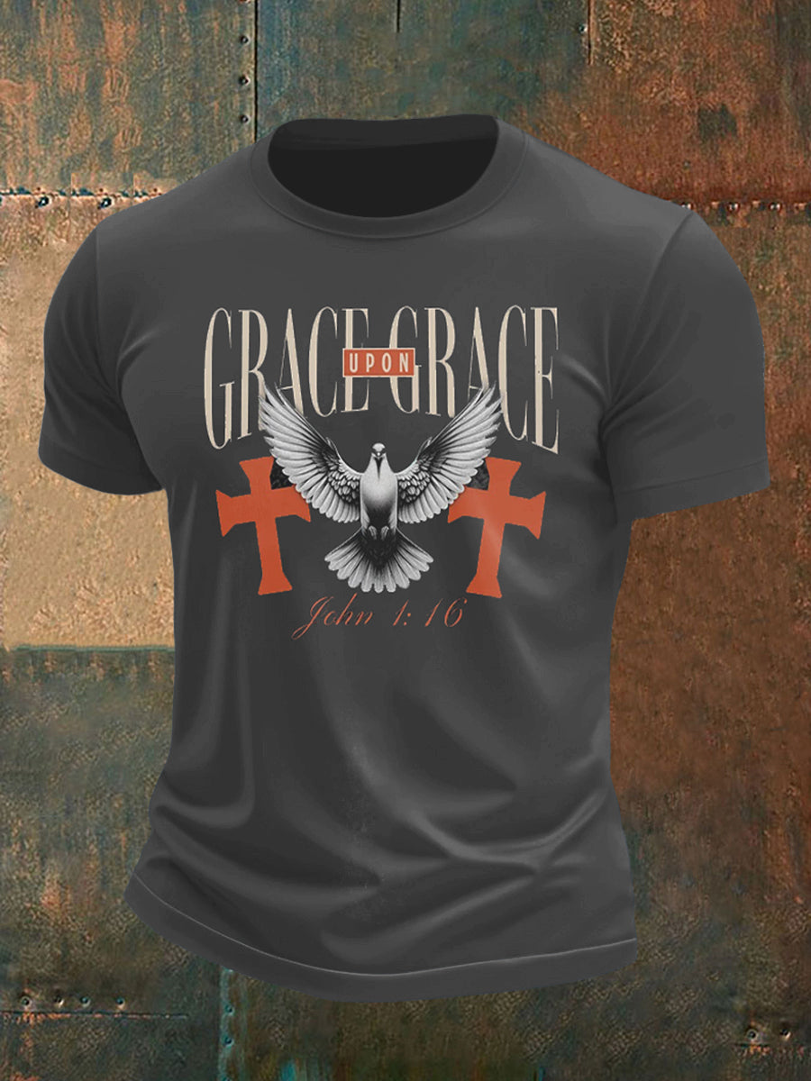 Men's Dove and Cross Print Short Sleeve T-Shirt