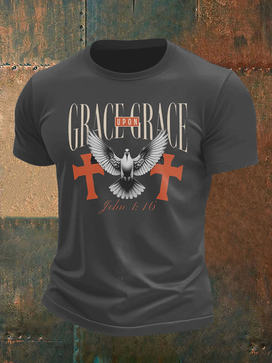 Men's Dove and Cross Print Short Sleeve T-Shirt