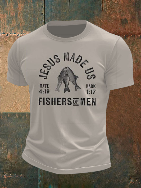 Men's Fish and Prayer Print Short Sleeve T-Shirt