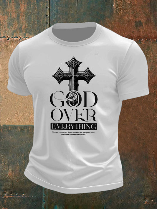 Men's Cross and God Print Short Sleeve T-Shirt