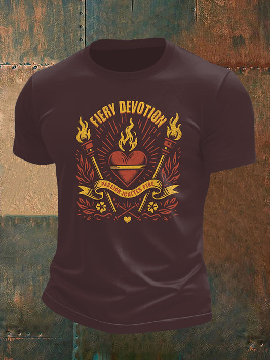 Men's Heart and Bonfire Print Short Sleeve T-Shirt