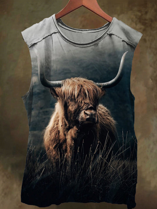 Highland Cattle in the Pasture Print Casual Cotton Tank Top