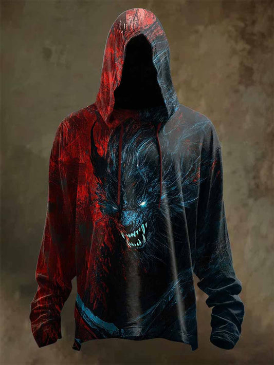 Retro Graffiti Print Casual Long Sleeved Hooded Sweatshirt