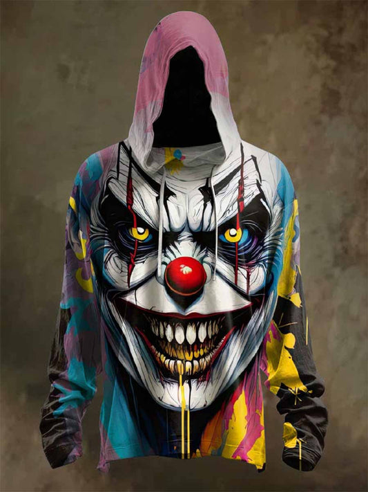 Retro Halloween Clown Print Hooded Sweatshirt