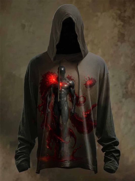 Retro Graffiti Print Casual Long Sleeved Hooded Sweatshirt