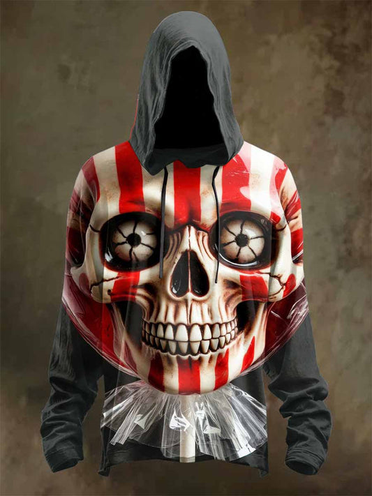 Retro Halloween Skull Print Hooded Sweatshirt