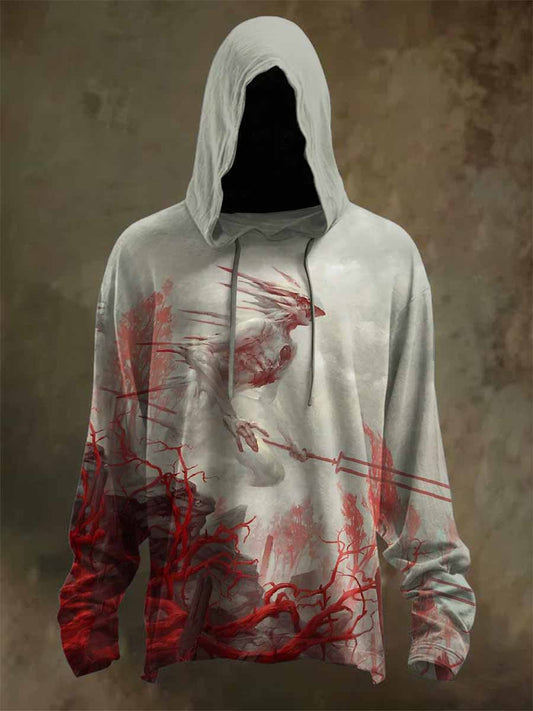 Retro Graffiti Print Casual Long Sleeved Hooded Sweatshirt