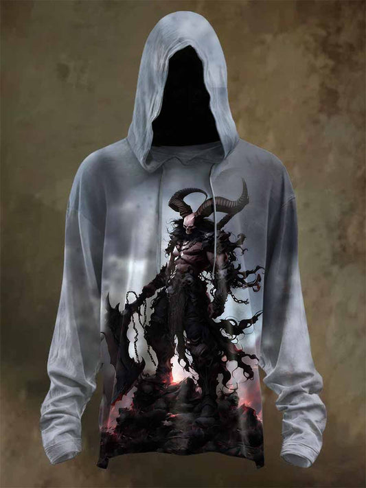 Retro Graffiti Print Casual Long Sleeved Hooded Sweatshirt