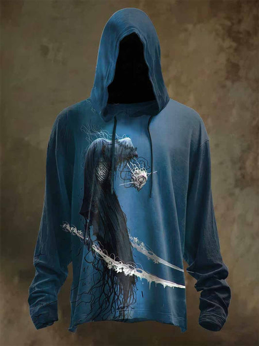 Retro Graffiti Print Casual Long Sleeved Hooded Sweatshirt
