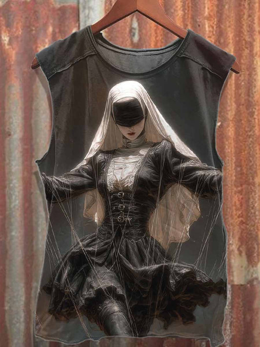 Vintage Puppet Nun Printed Cotton Tank Top