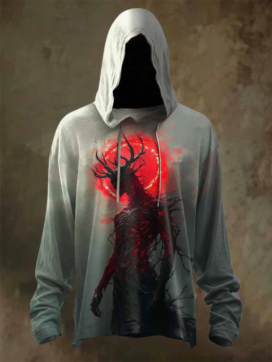 Retro Graffiti Print Casual Long Sleeved Hooded Sweatshirt
