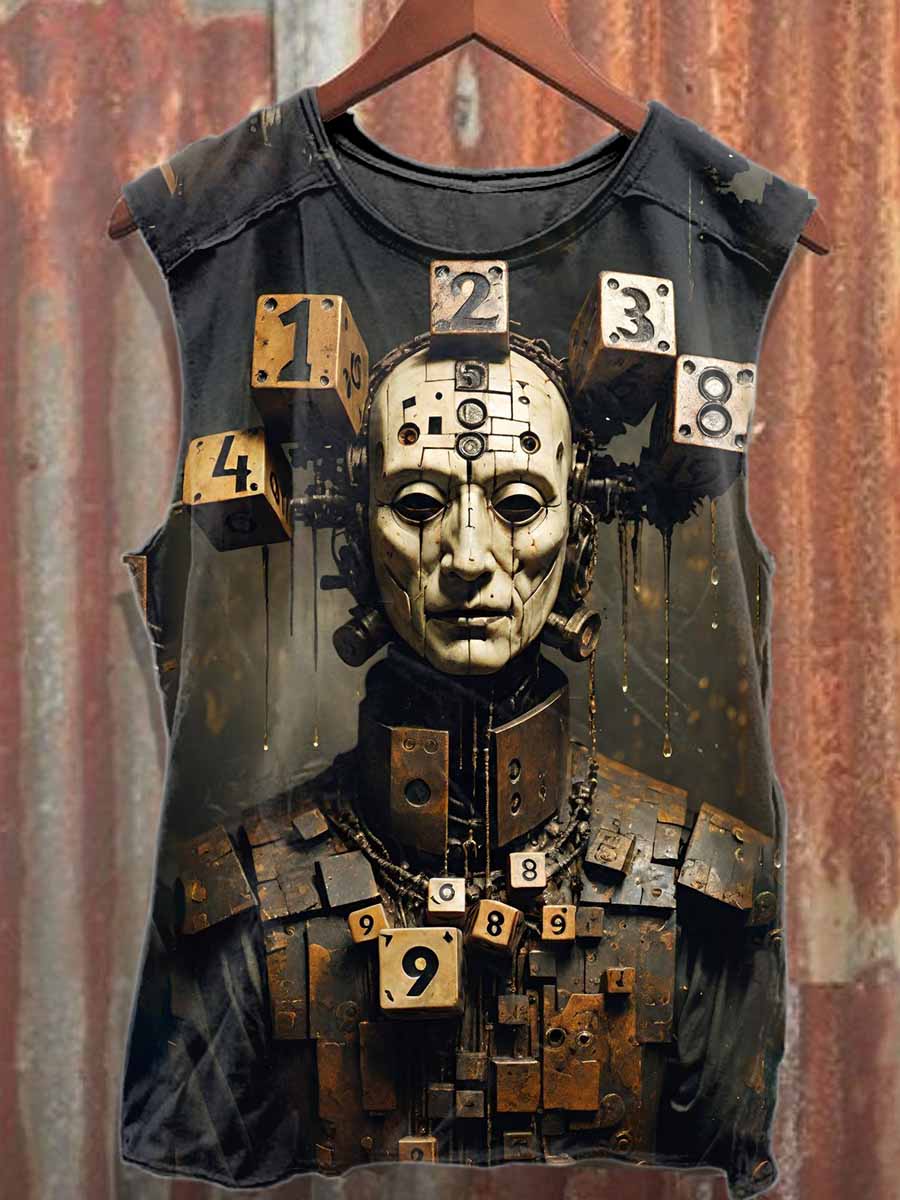 Vintage Robot Printed Cotton Tank Top
