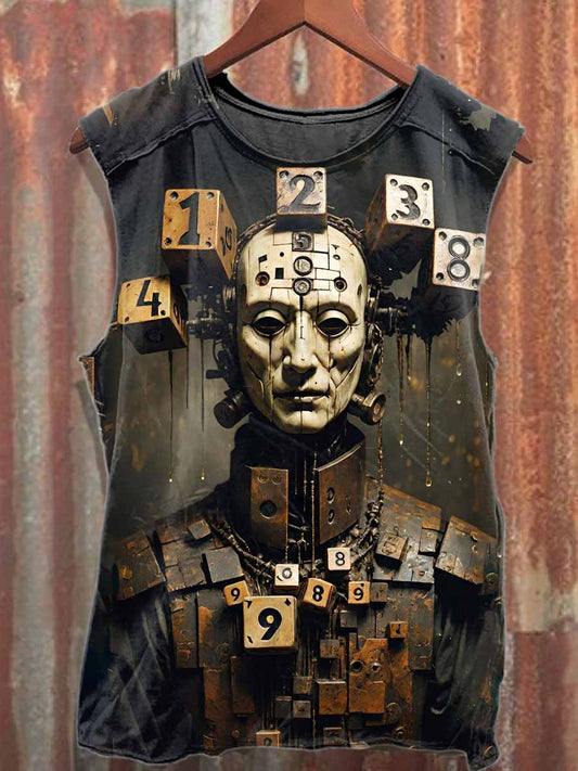 Vintage Robot Printed Cotton Tank Top