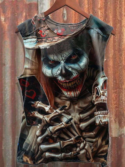 Vintage Poker Skull Printed Cotton tank Top