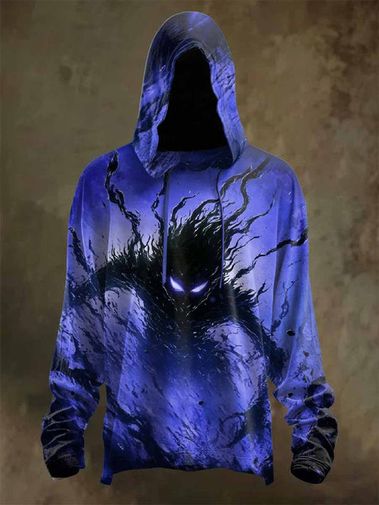 Retro Graffiti Print Casual Long Sleeved Hooded Sweatshirt