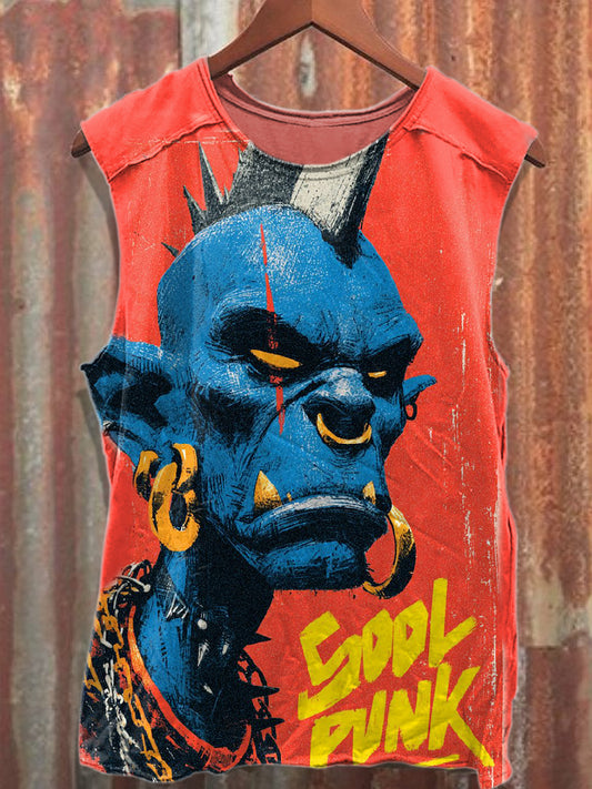 Vintage Graffiti Print Cotton Tank Top