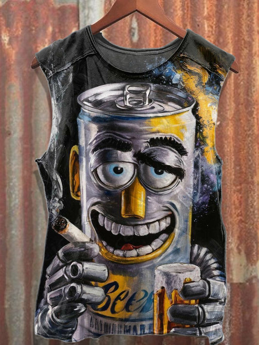 Vintage Graffiti Print Cotton Tank Top