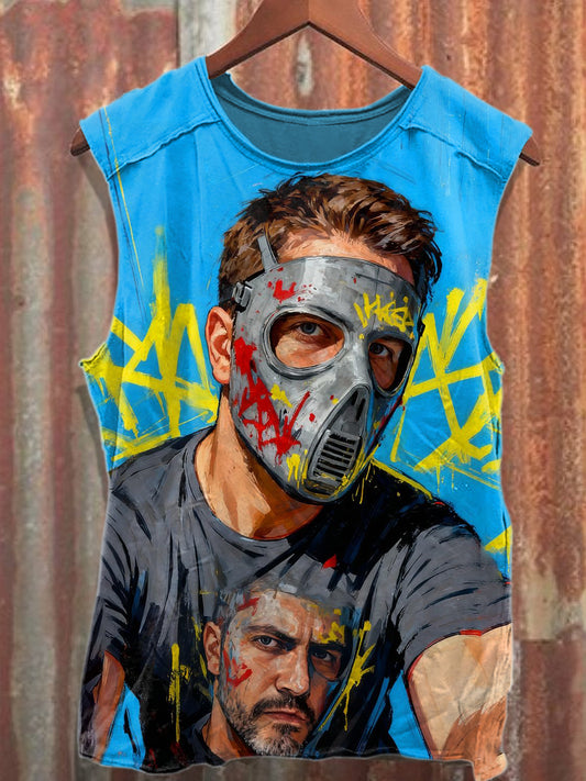 Vintage Graffiti Print Cotton Tank Top