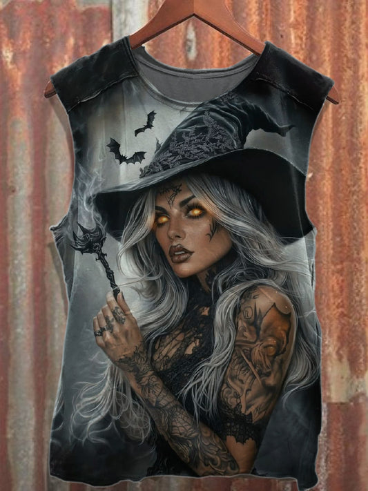 Retro Halloween Graffiti Print Casual Cotton Tank Top