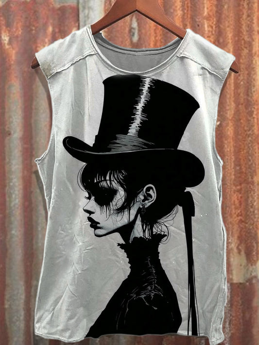 Retro Graffiti Print Casual Cotton Tank Top