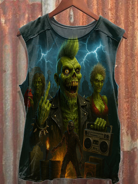 Retro Zombie Graffiti Print Casual Cotton Tank Top