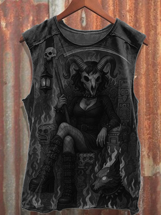 Retro Graffiti Print Casual Cotton Tank Top
