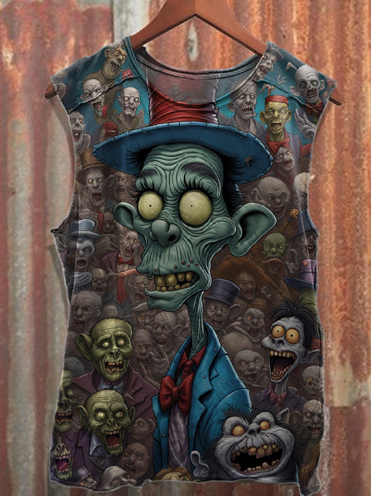 Retro Zombie Graffiti Print Casual Cotton Tank Top