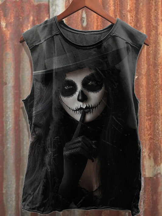 Retro Halloween Graffiti Print Casual Cotton Tank Top