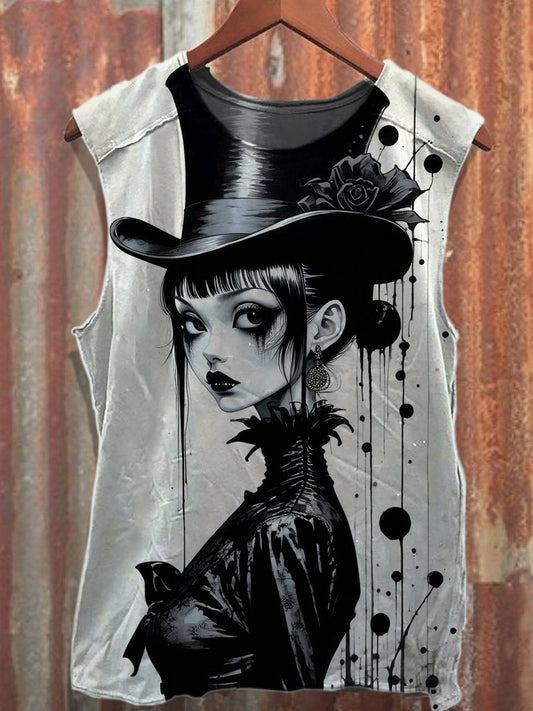 Retro Graffiti Print Casual Cotton Tank Top