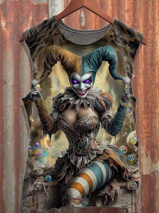 Gorgeous Clown Print Casual Cotton Tank Top