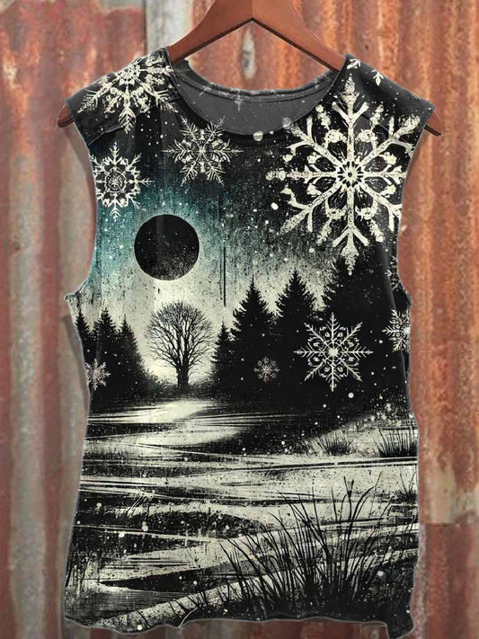 Vintage Christmas Graffiti Print Cotton Tank Top