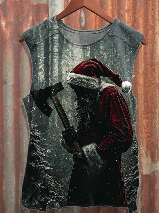 Vintage Christmas Graffiti Print Cotton Tank Top
