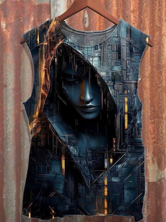 Retro Graffiti Print Casual Cotton Tank Top