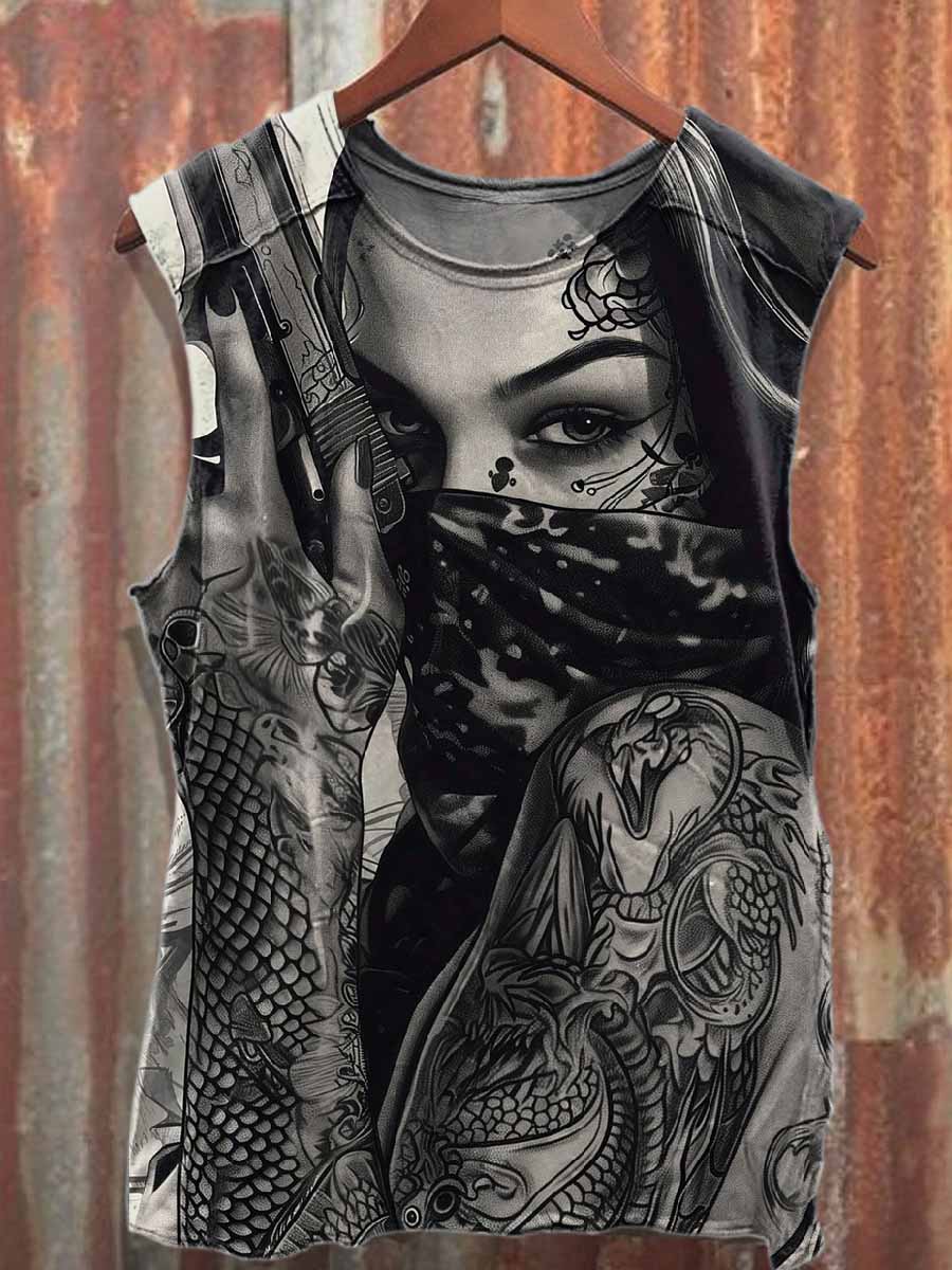 Vintage Dark Graffiti Cotton Tank Top