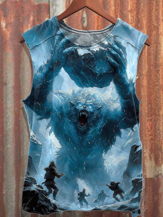 Vintage Snow Monster Print Cotton Tank Top