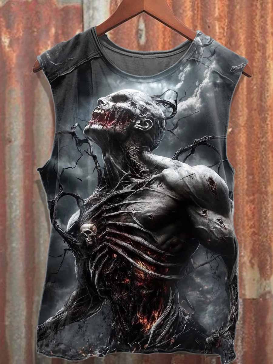 Vintage Hell Skull Print Cotton Tank Top