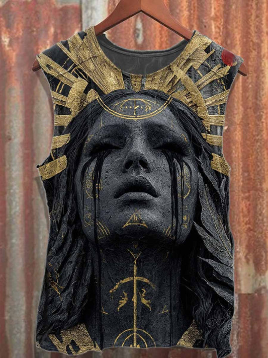 Retro Graffiti Print Casual Cotton Tank Top