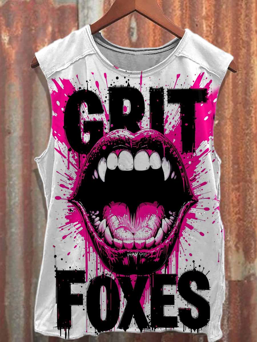 Retro Graffiti Print Casual Cotton Tank Top