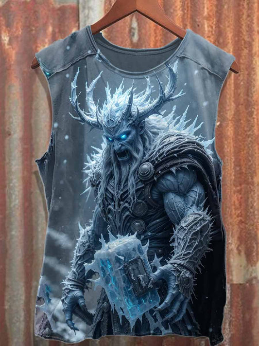 Vintage Snow Monster Print Cotton Tank Top