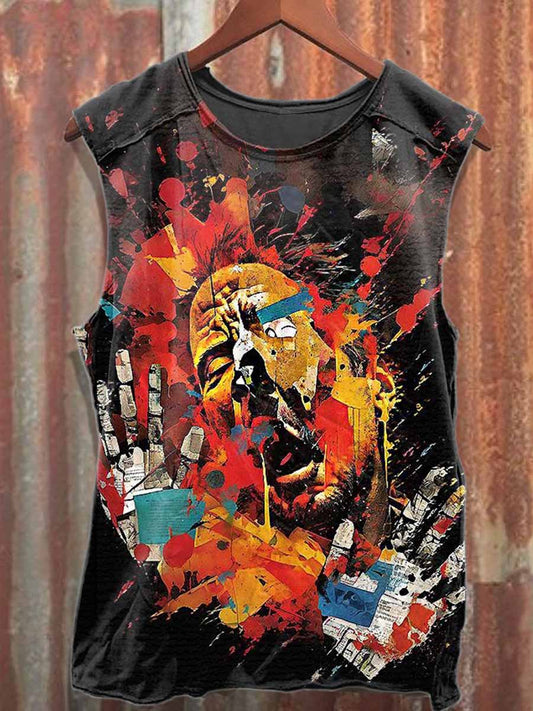 Retro Graffiti Print Casual Cotton Tank Top