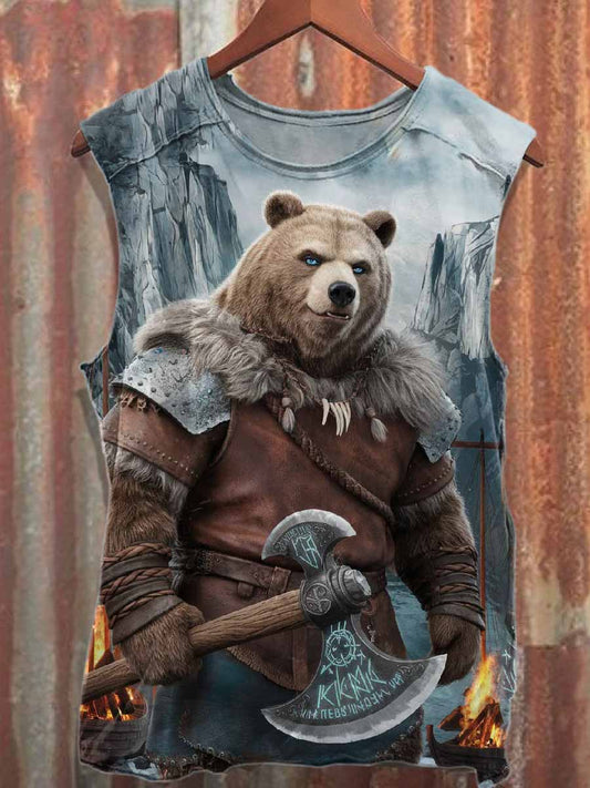 Retro Fierce Bear Casual Cotton Tank Top