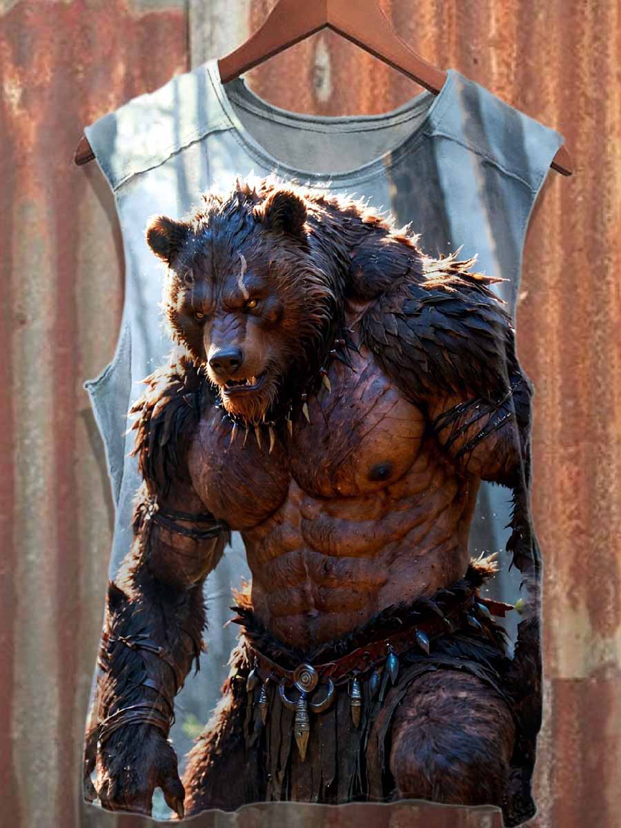 Retro Fierce Bear Casual Cotton Tank Top