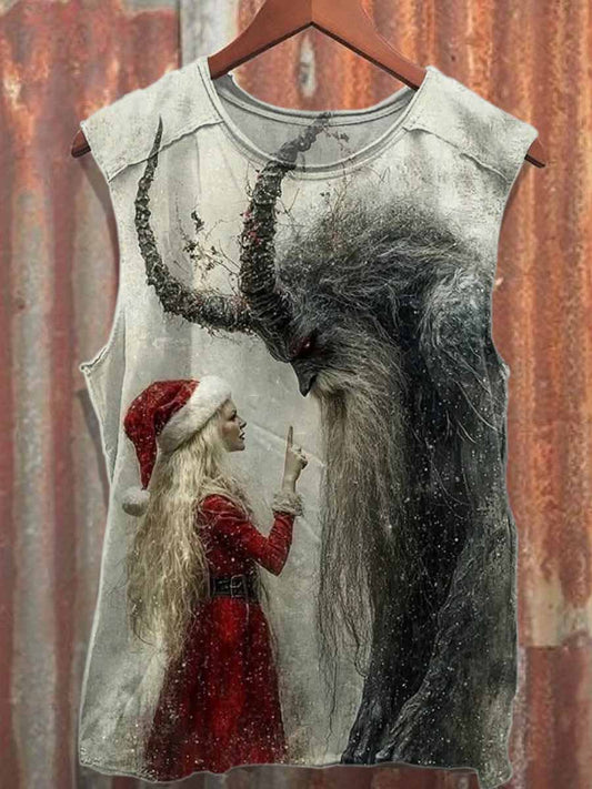 Retro Christmas Print Casual Cotton Tank Top