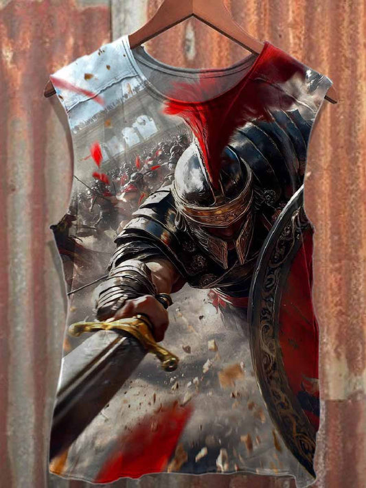 Vintage Knight Print Casual Cotton Tank Top