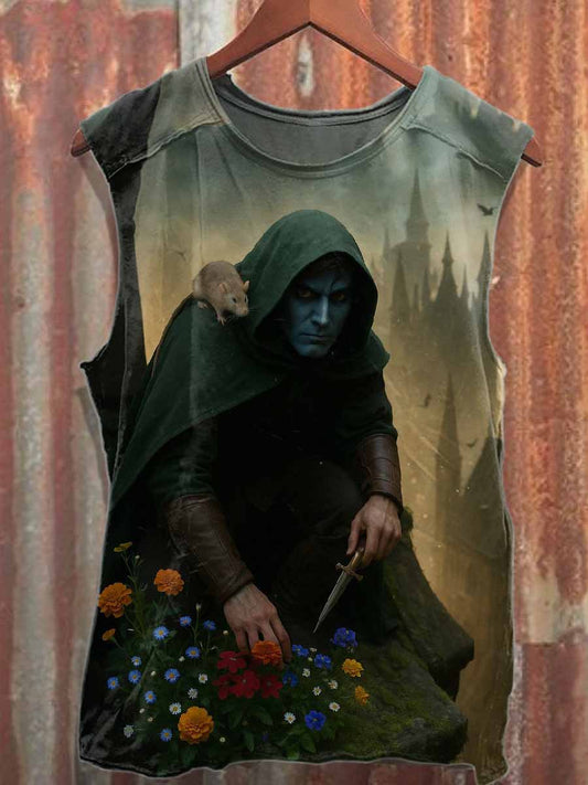 Vintage Wizard Printed Casual Cotton Tank Top