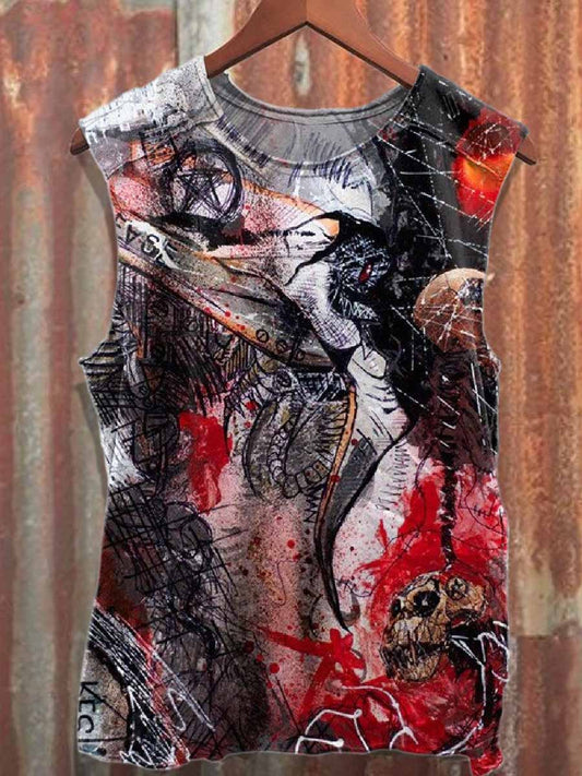 Retro Graffiti Print Casual Cotton Tank Top