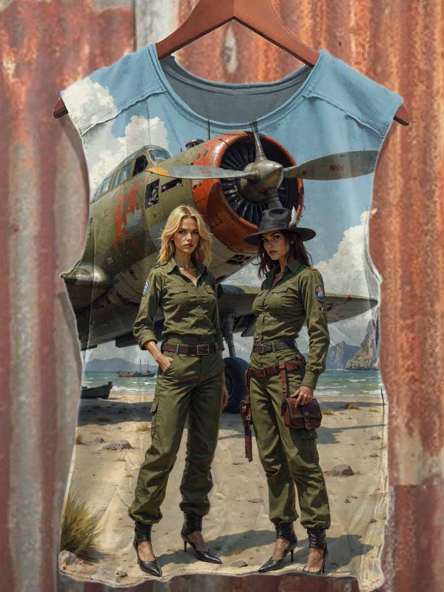 Retro Graffiti Print Casual Cotton Tank Top